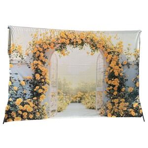 Kate Yellow Flower Arch Gate Fleece Backdrop 12x8 Wedding Photo Background